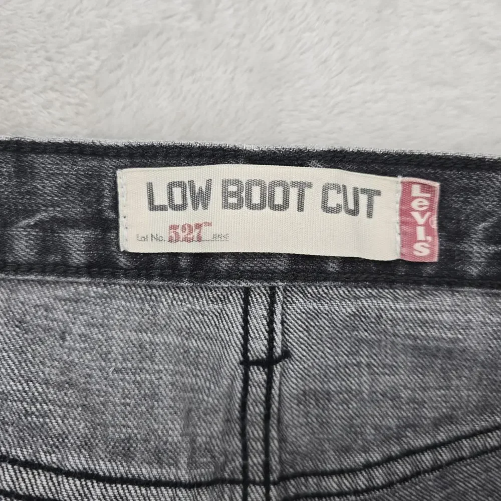 VTG Levis 527 Low Bootcut Jeans Mens 34x32 Faded Black Gray Denim Whiskers Y2K